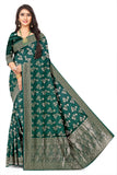 Luxury Dark Green Viscose Satin Jacquard Saree for Women