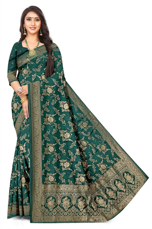 Emerald Dark Green Viscose Jacquard Saree – Traditional Handloom Style Saree