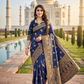 Deep Navy Viscose Jacquard Saree with Rich Woven Pattern