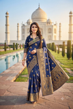 Deep Navy Viscose Jacquard Saree with Rich Woven Pattern
