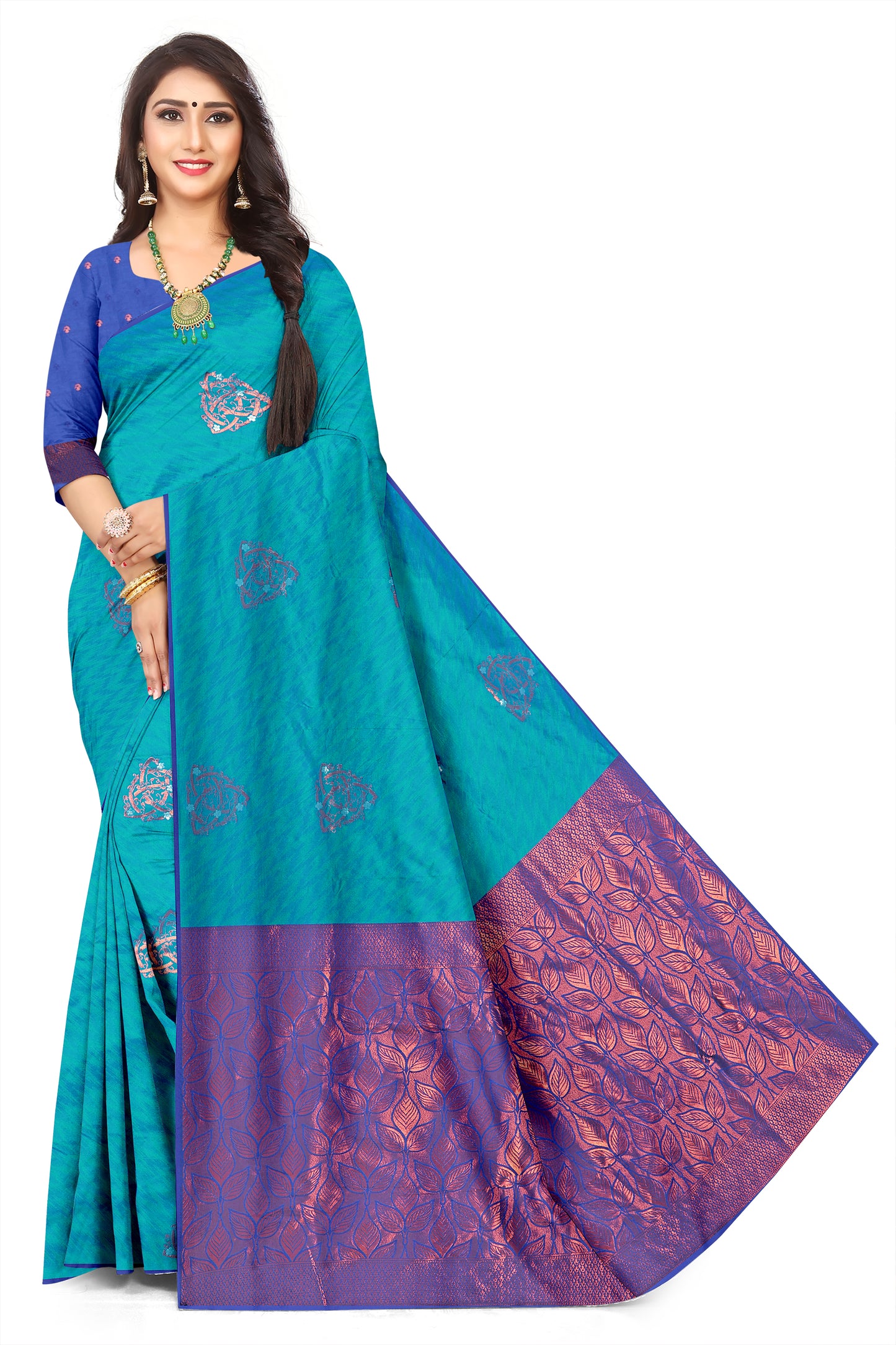 South Indian Kanjivaram-Style Jacquard Saree – Rich Woven Pattern