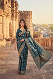 Dark Blue Viscose Satin Saree – Office & Casual Wear
