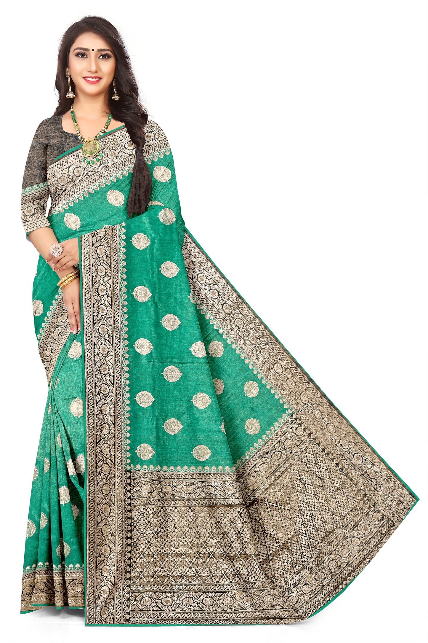 Royal Tissue Red with Navy Blue Viscose Jacquard Saree with Rich Pallu & Woven Border