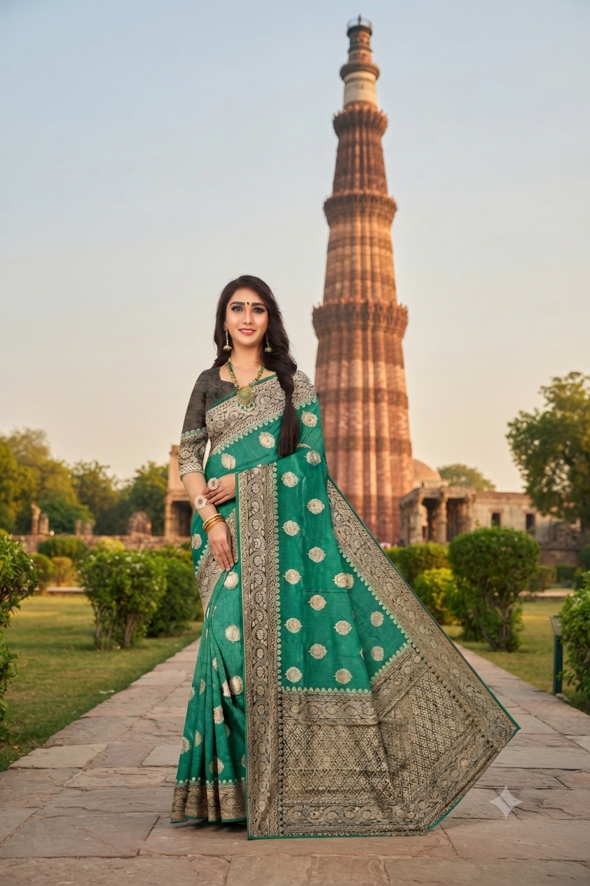 Royal Tissue Red with Navy Blue Viscose Jacquard Saree with Rich Pallu & Woven Border