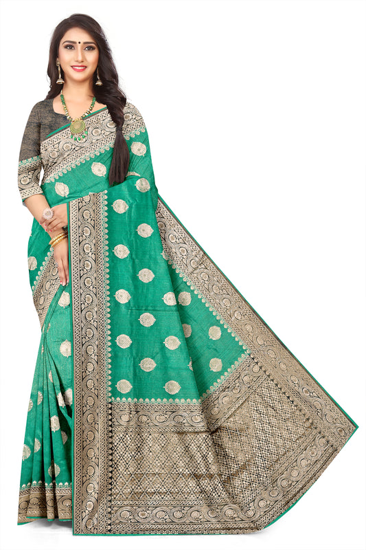 Royal Tissue Red with Navy Blue Viscose Jacquard Saree with Rich Pallu & Woven Border