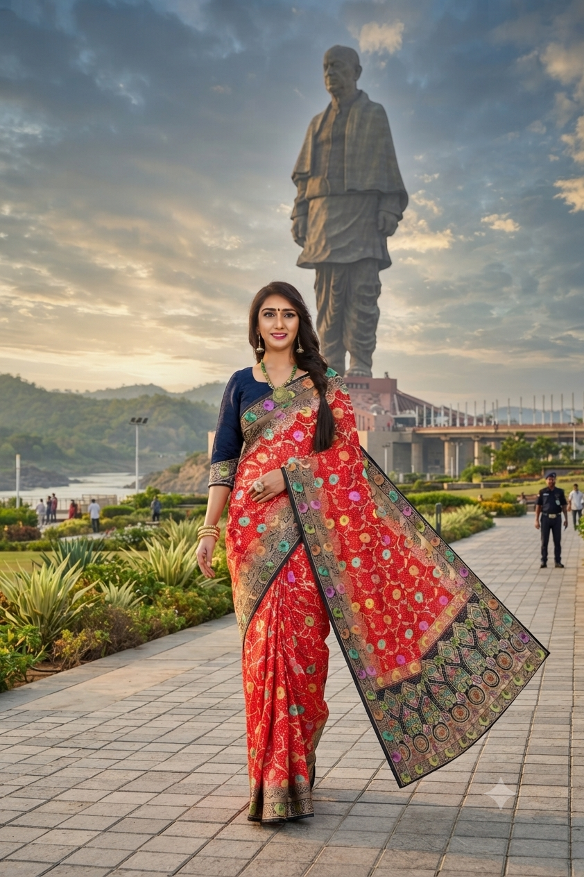 Traditional Floral Jaal Bandhani with Meenakari work Woven Jacquard Saree