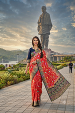 Traditional Floral Jaal Bandhani with Meenakari work Woven Jacquard Saree