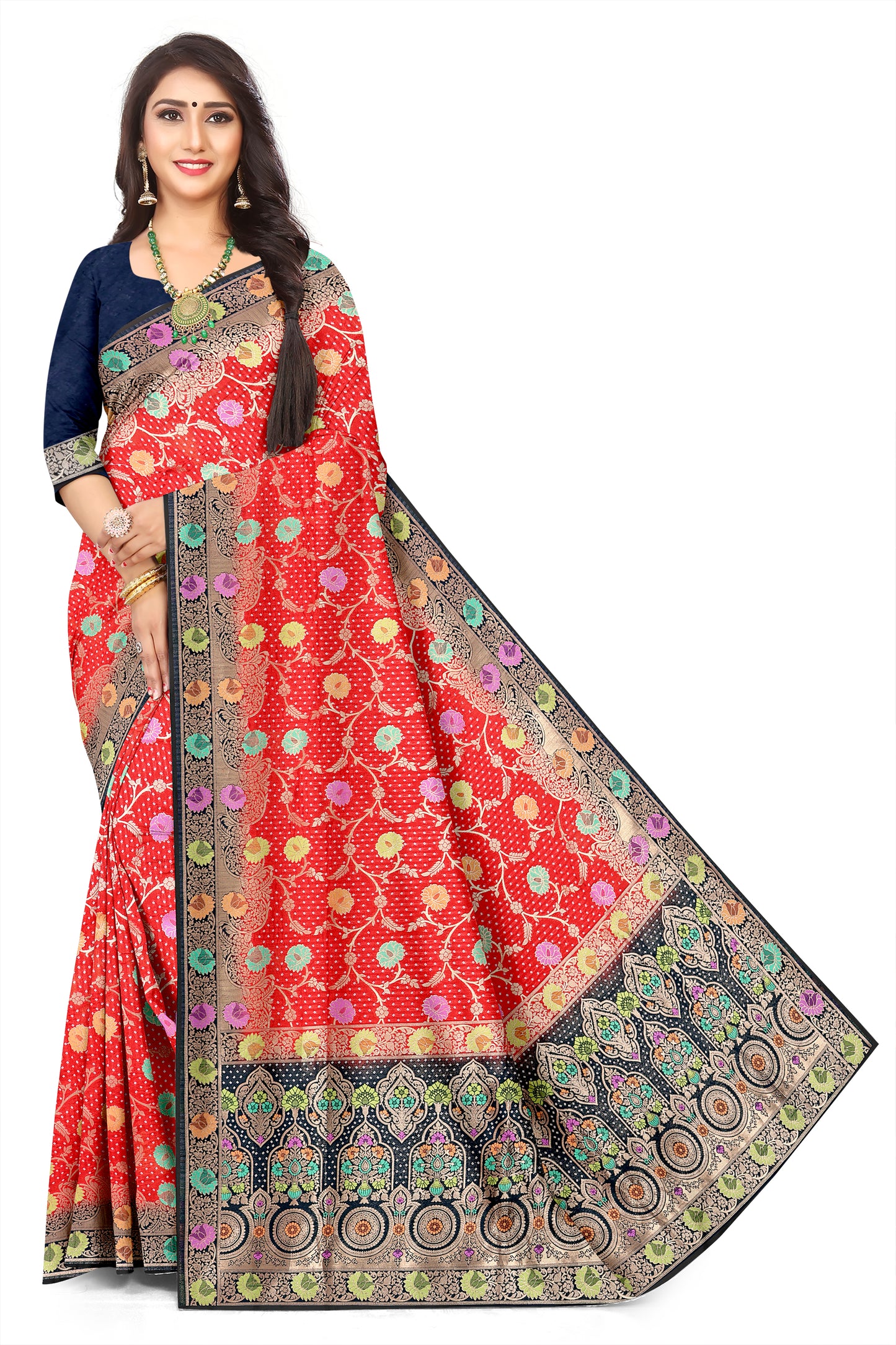 Traditional Floral Jaal Bandhani with Meenakari work Woven Jacquard Saree