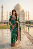 Rich Pattern Woven Paisley Dark Green with jaal Jacquard Silk Saree