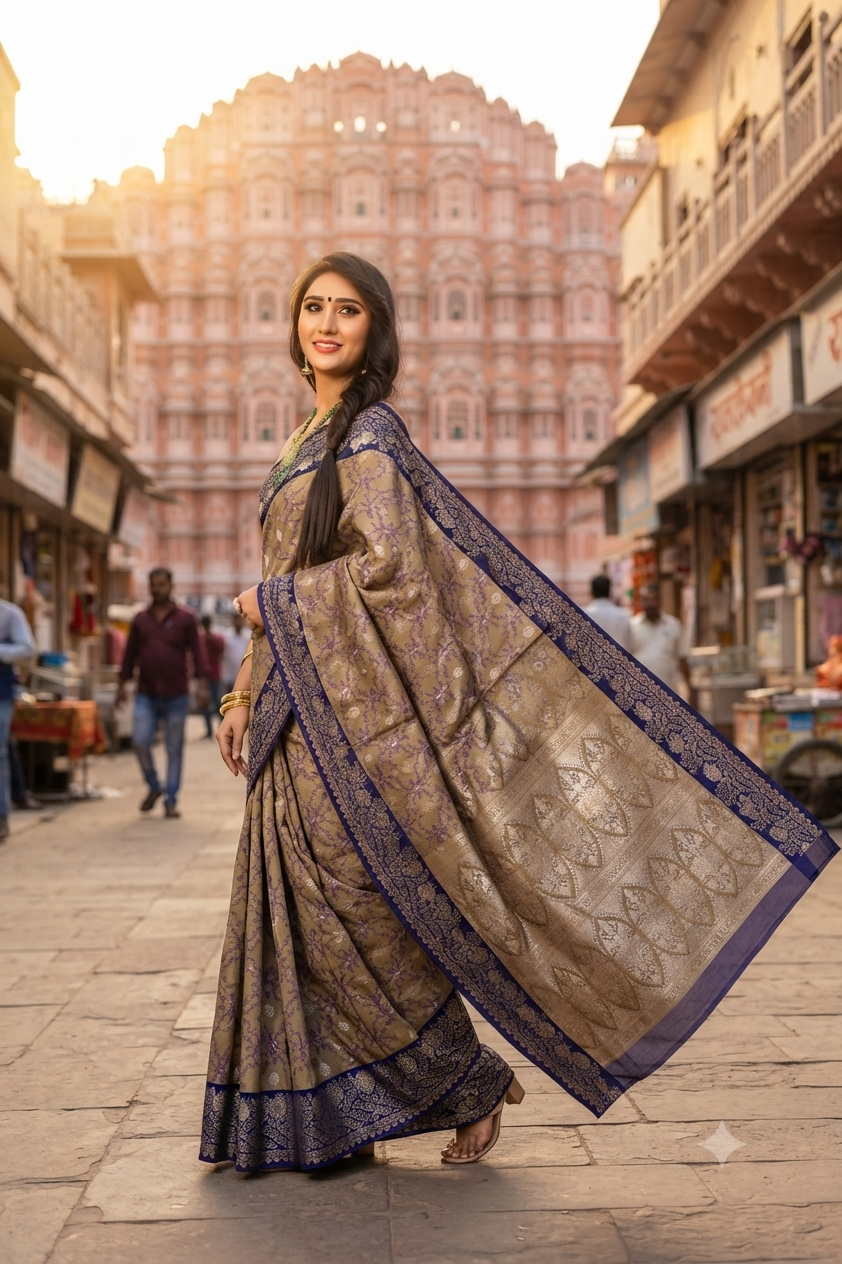 Designer Flower Motif Pattern Jacquard Saree