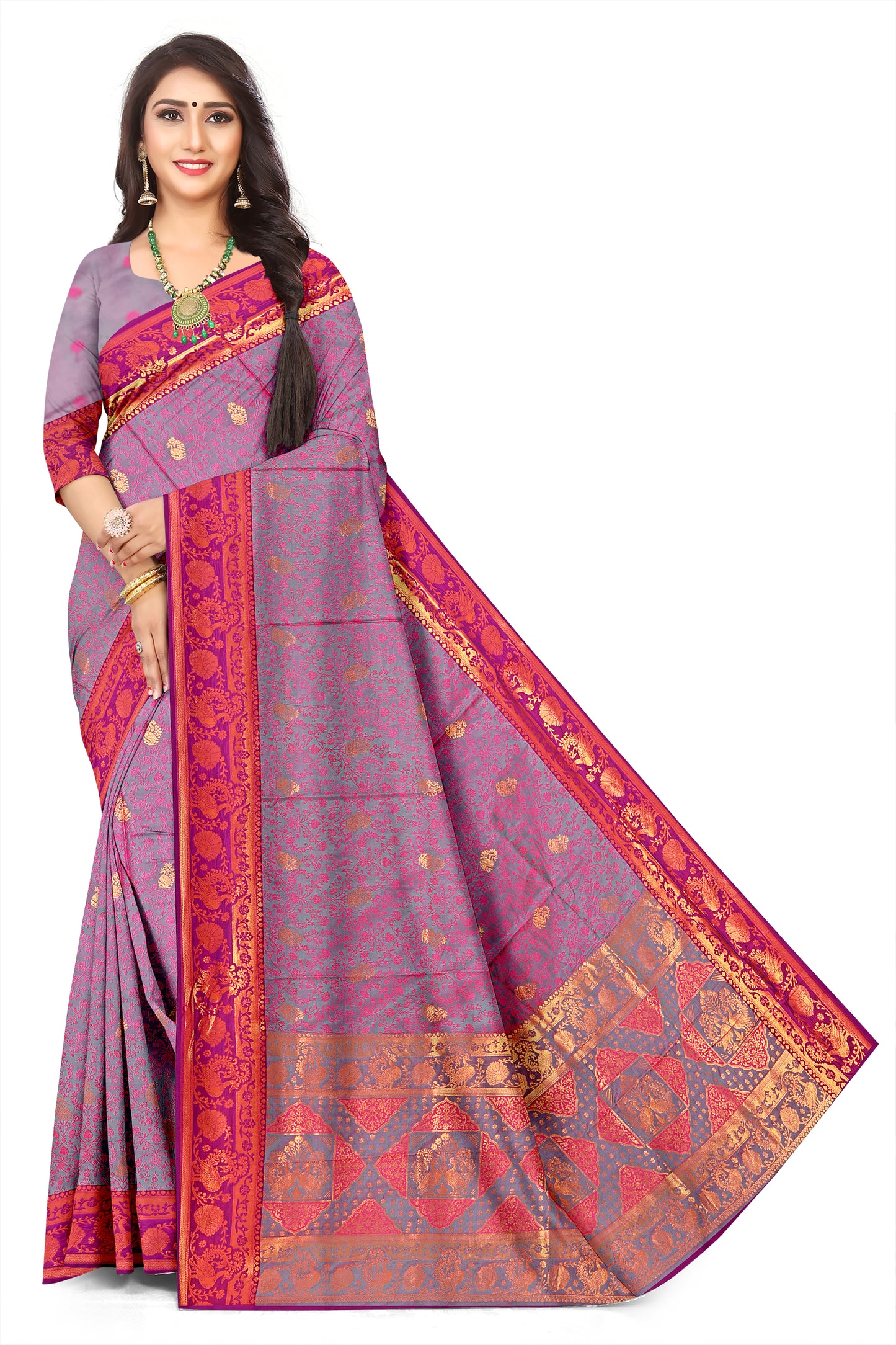 Heritage Jacquard Weaving Grey Colour Saree for Festive Collection