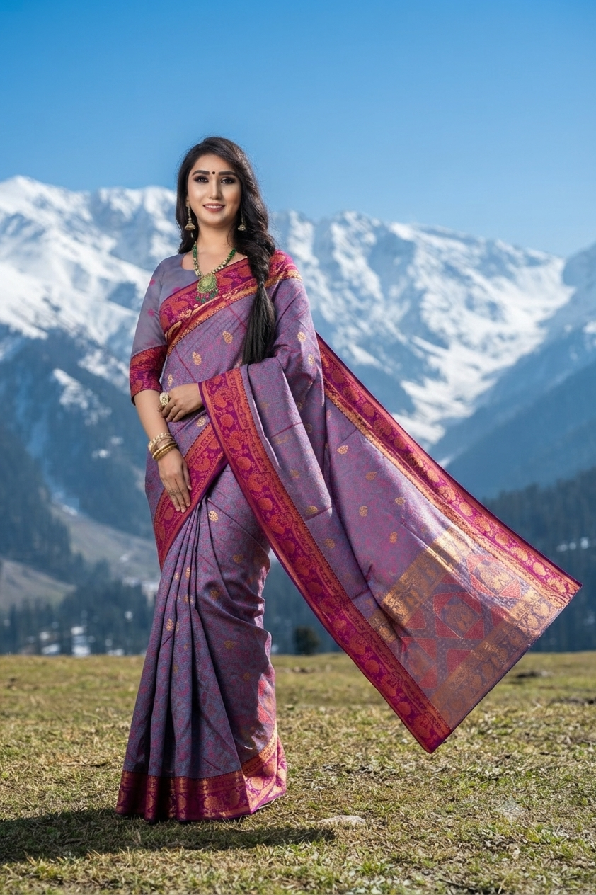 Heritage Jacquard Weaving Grey Colour Saree for Festive Collection