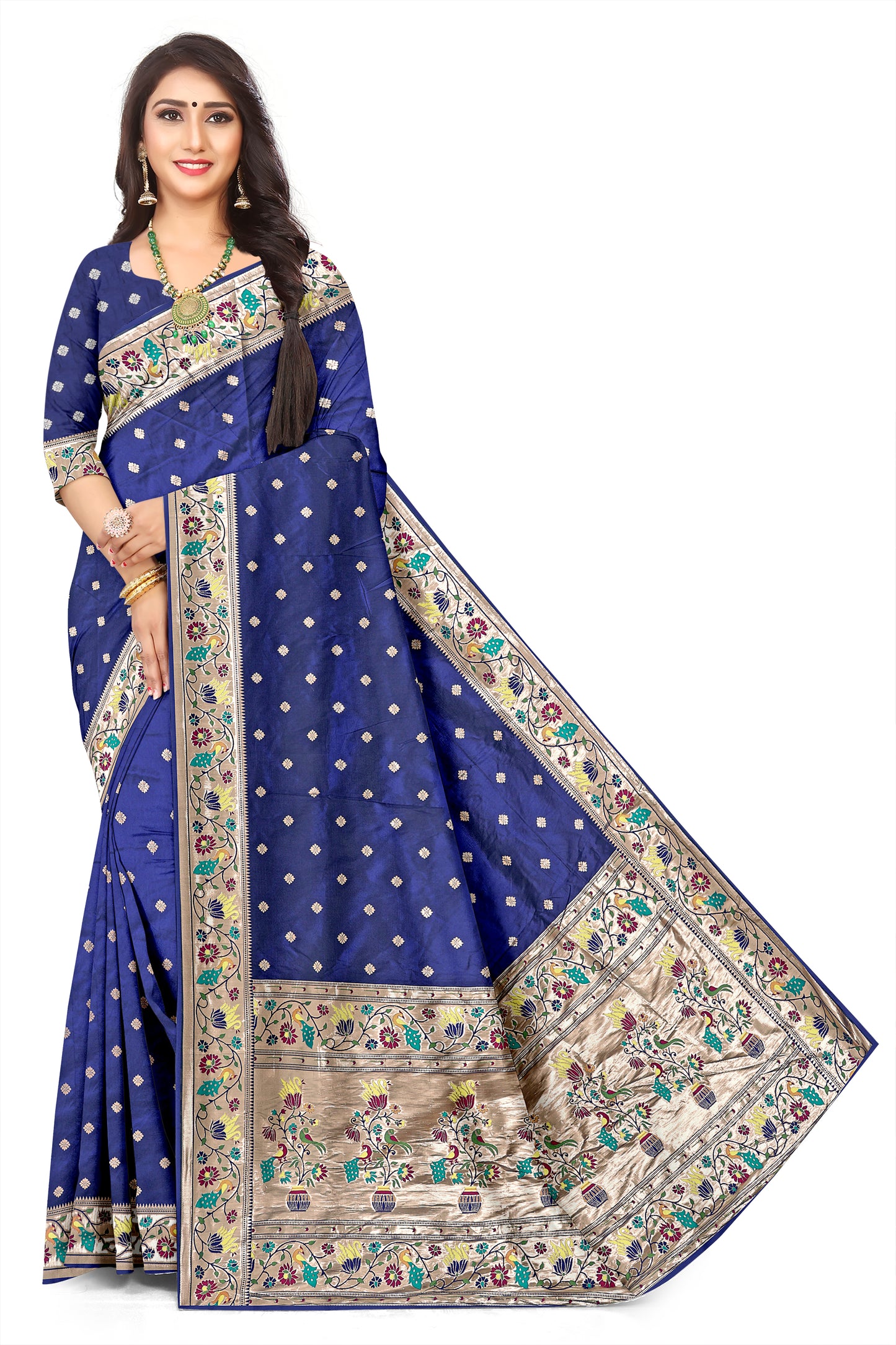 "Pure Lurex Zari With navy blue Paithani Silk Saree –  Maharashtrian Heritage"