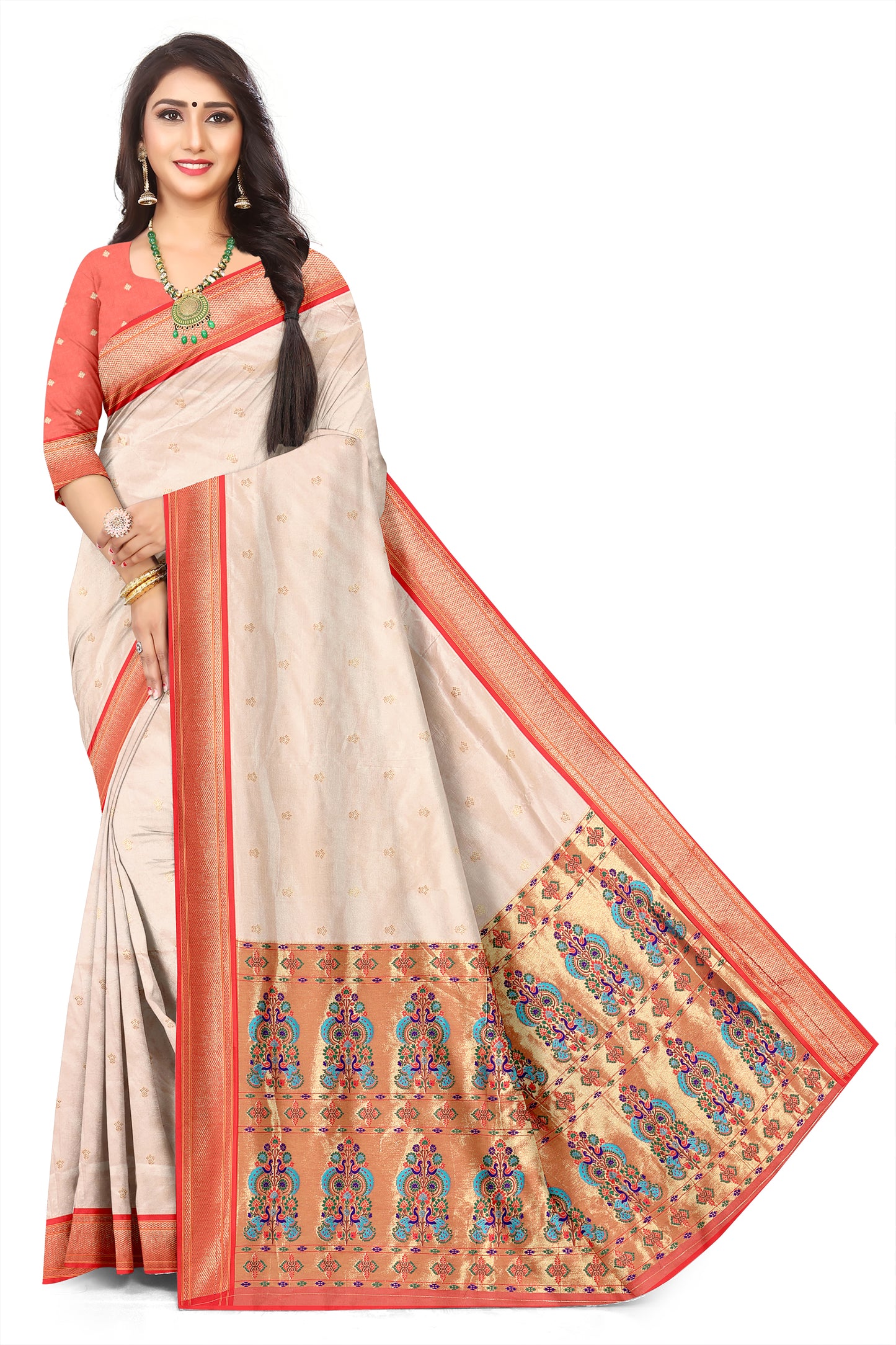 Authentic Yeola Tusser Paithani Saree | Traditional Peacock Motif"