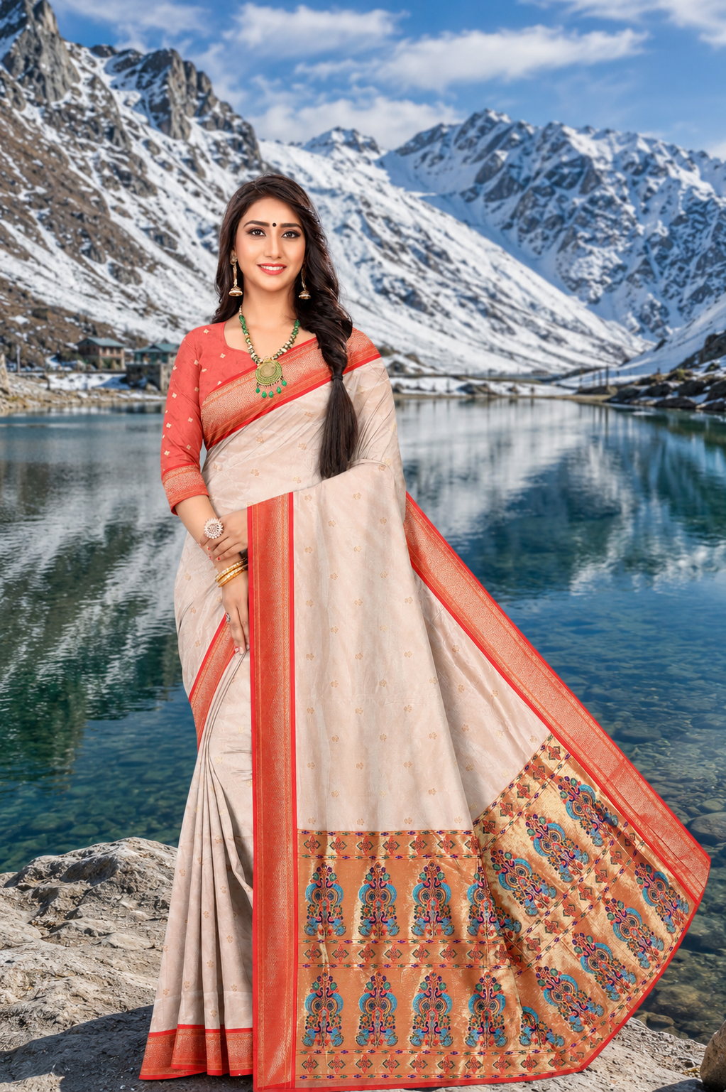 Authentic Yeola Tusser Paithani Saree | Traditional Peacock Motif"