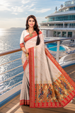 Peacock Cream Paithani Jacquard Silk Saree with Zari Woven Border & Pallu