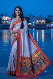 Traditional  Paithani Jacquard Saree – Peacock & Lotus Motif Zari Weave