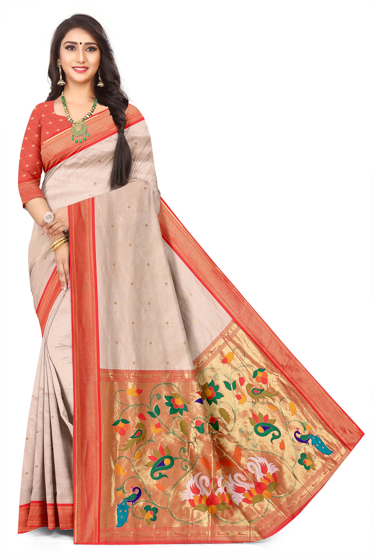 Peacock Charm Fone Colour Paithani Jacquard Saree