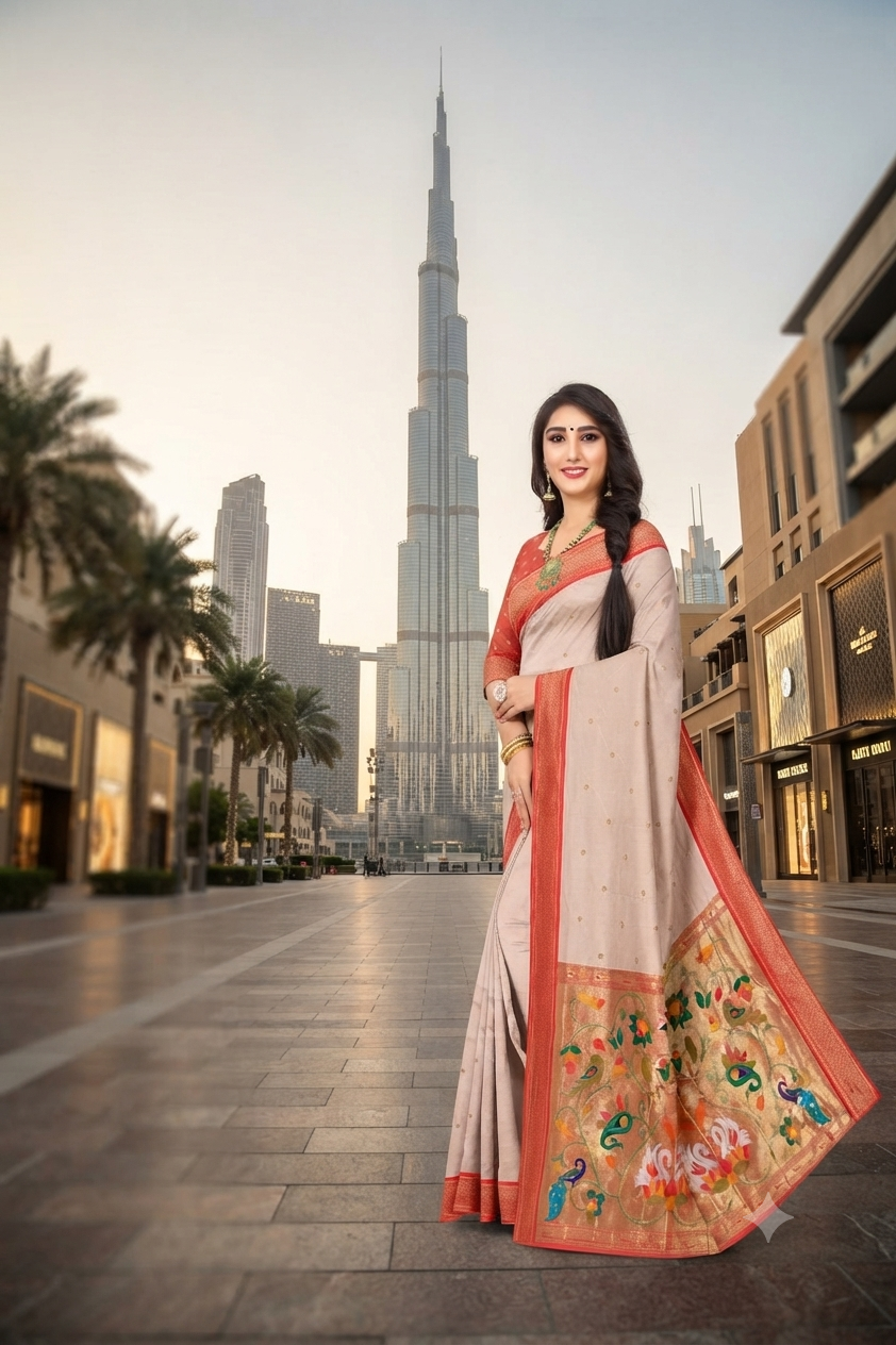 Peacock Charm Fone Colour Paithani Jacquard Saree