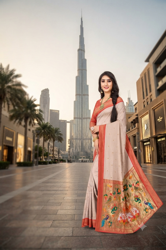 Peacock Charm Fone Colour Paithani Jacquard Saree