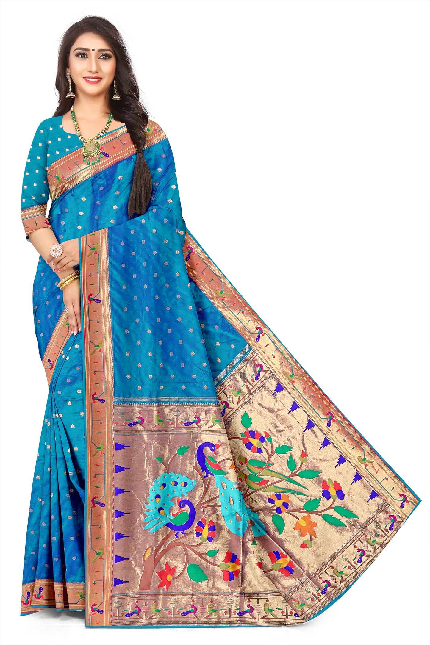 Regal  Morpitch   Paithani Jacquard Saree with Traditional Zari Border