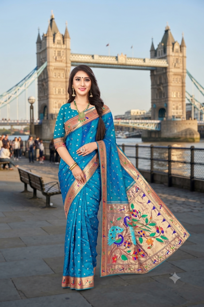 Regal  Morpitch   Paithani Jacquard Saree with Traditional Zari Border
